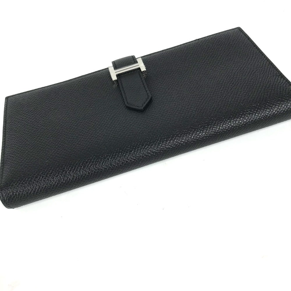 HERMES Long Wallet Purse Epsom black H logo Beansufla unisex(Unisex) Used Authentic