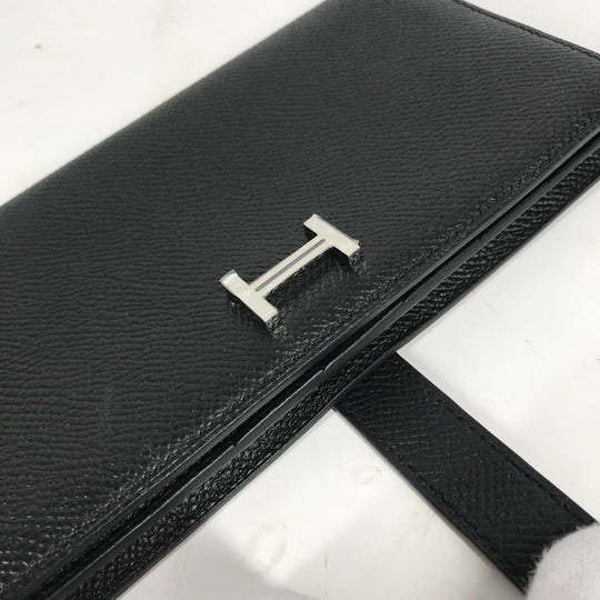 HERMES Long Wallet Purse Epsom black H logo Beansufla unisex(Unisex) Used Authentic