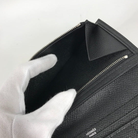 HERMES Long Wallet Purse Epsom black H logo Beansufla unisex(Unisex) Used Authentic