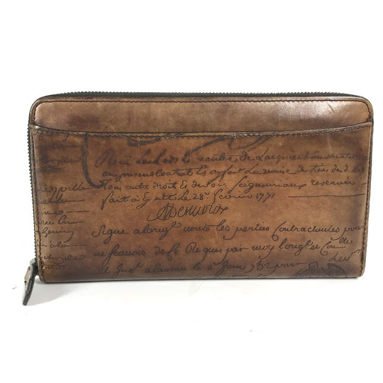 Berluti Long Wallet Purse leather Brown Long wallet Calligraphy logo mens Used Authentic