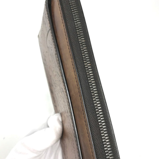 Berluti Long Wallet Purse leather Brown Long wallet Calligraphy logo mens Used Authentic