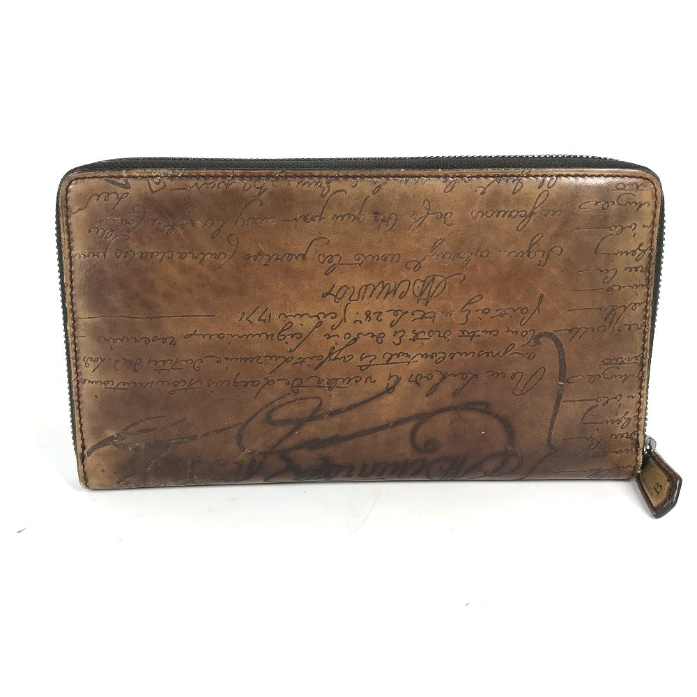 Berluti Long Wallet Purse leather Brown Long wallet Calligraphy logo mens Used Authentic