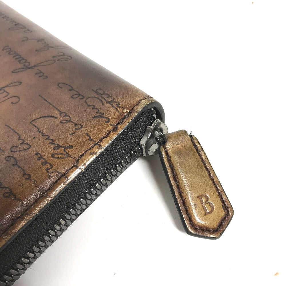 Berluti Long Wallet Purse leather Brown Long wallet Calligraphy logo mens Used Authentic