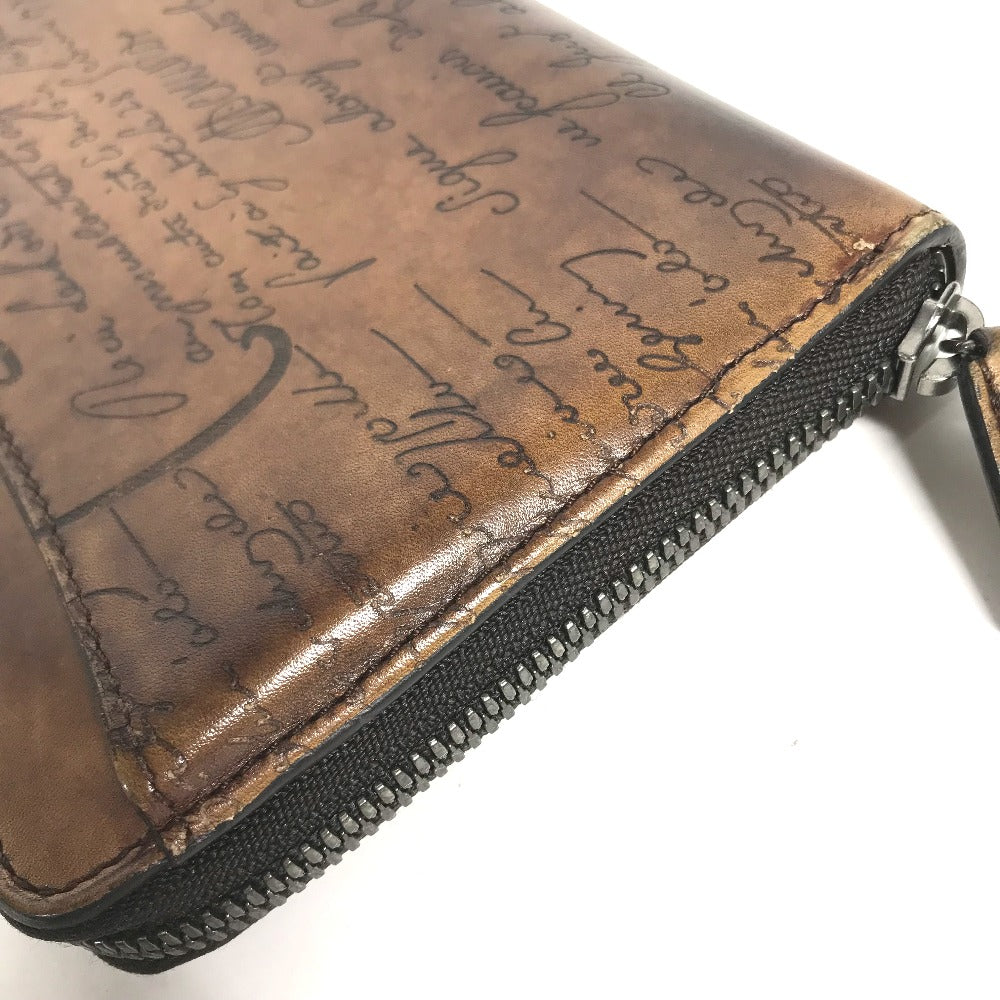 Berluti Long Wallet Purse leather Brown Long wallet Calligraphy logo mens Used Authentic
