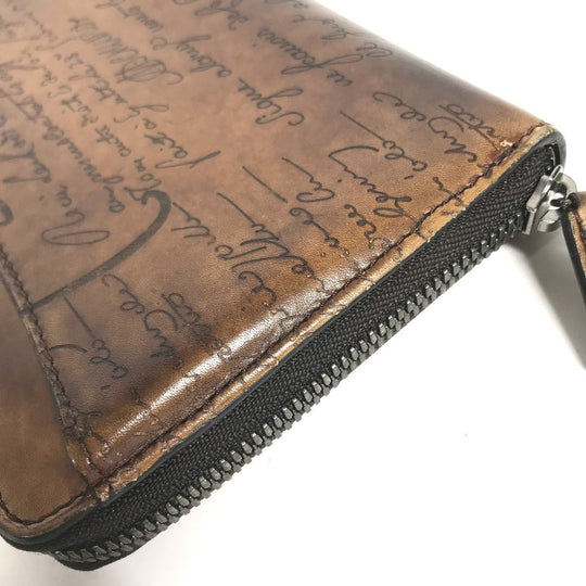 Berluti Long Wallet Purse leather Brown Long wallet Calligraphy logo mens Used Authentic