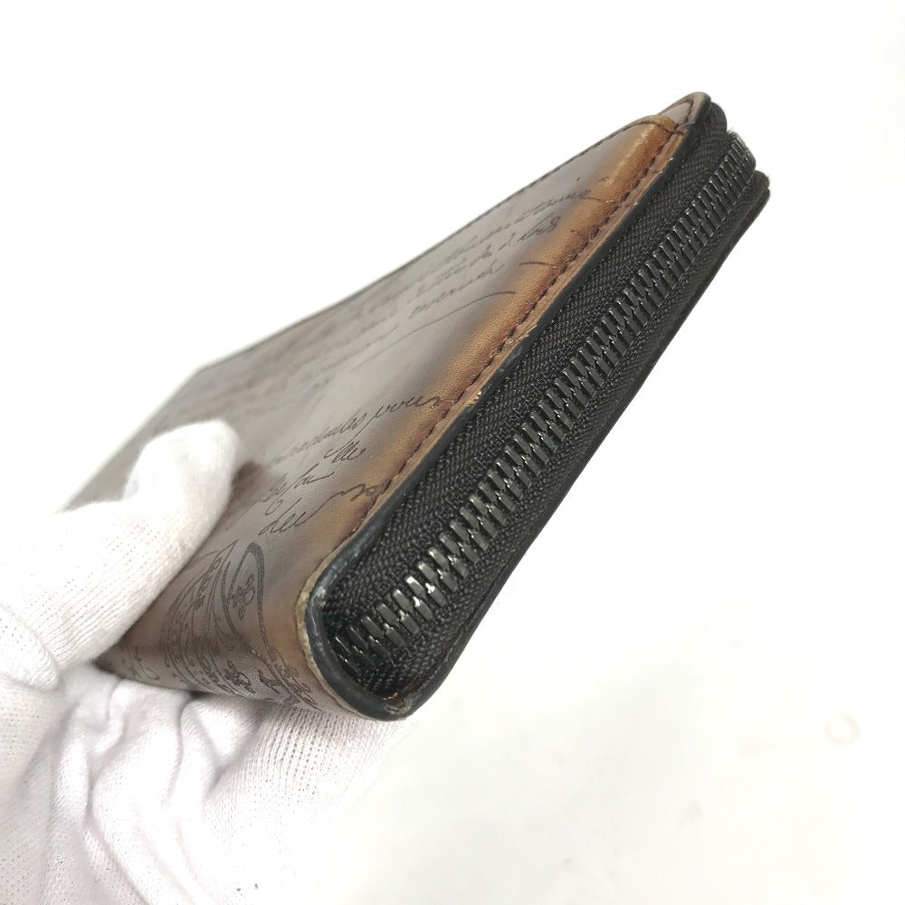 Berluti Long Wallet Purse leather Brown Long wallet Calligraphy logo mens Used Authentic