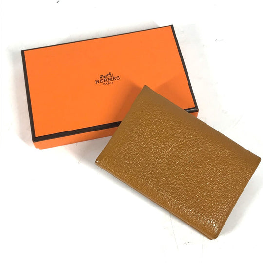 HERMES Coin case Shave beige Bifold Wallet Bicolor Calvi Duo Verso Women(Unisex) Used Authentic