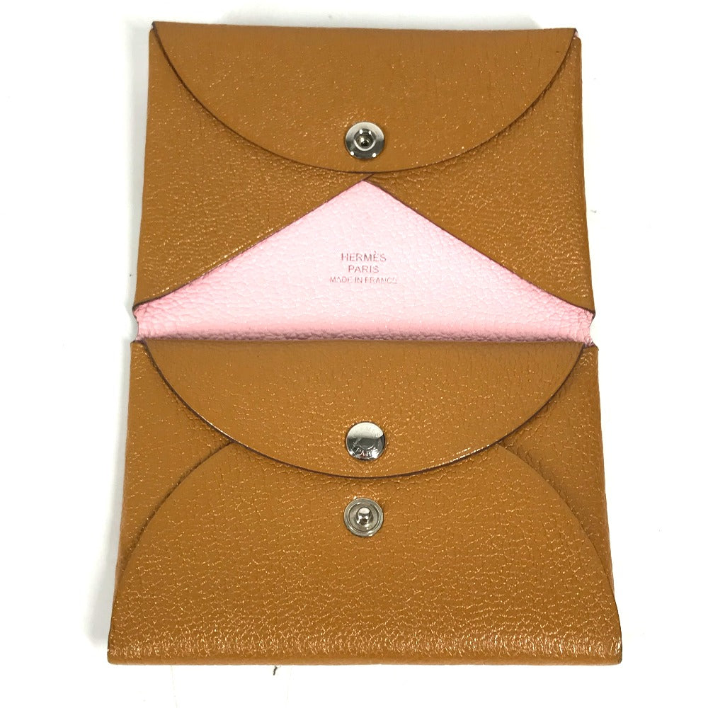 HERMES Coin case Shave beige Bifold Wallet Bicolor Calvi Duo Verso Women(Unisex) Used Authentic