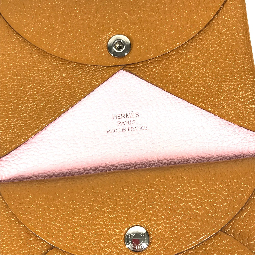 HERMES Coin case Shave beige Bifold Wallet Bicolor Calvi Duo Verso Women(Unisex) Used Authentic