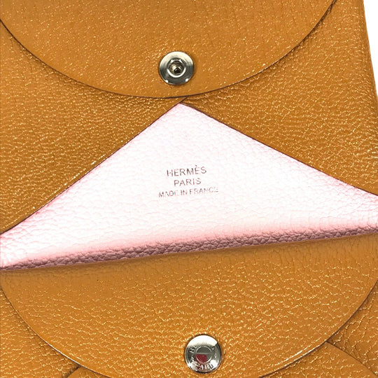 HERMES Coin case Shave beige Bifold Wallet Bicolor Calvi Duo Verso Women(Unisex) Used Authentic