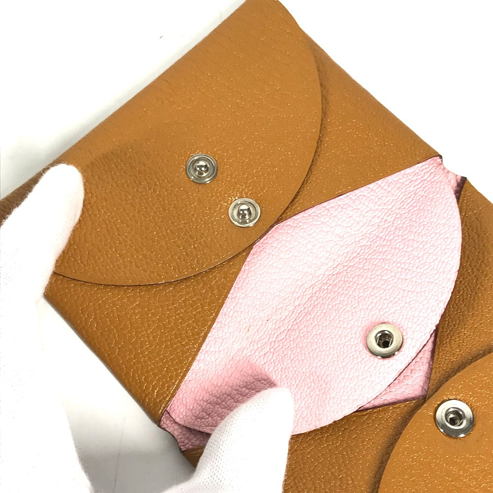 HERMES Coin case Shave beige Bifold Wallet Bicolor Calvi Duo Verso Women(Unisex) Used Authentic