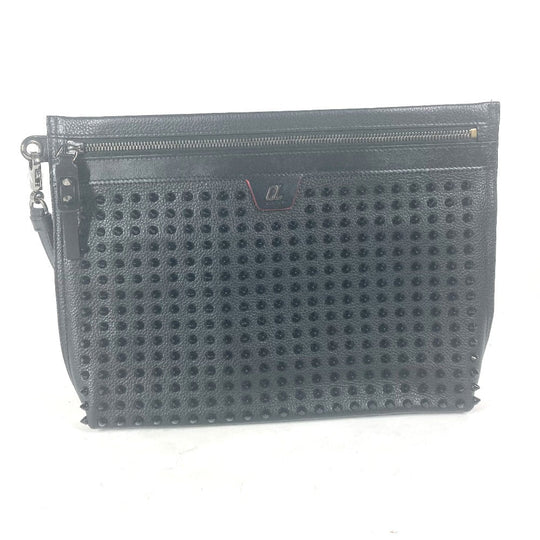 Christian Louboutin Clutch bag leather black business bag Studs CL logo Women(Unisex) Used Authentic