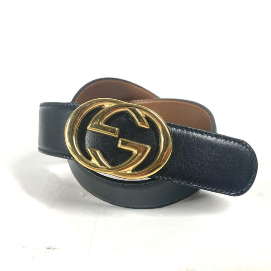 GUCCI belt 036 519 2964 leather black vintage GG logo buckle Women 65 Used Authentic