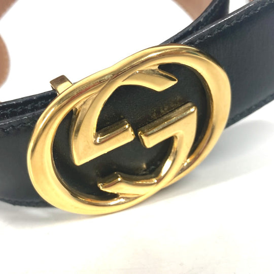 GUCCI belt 036 519 2964 leather black vintage GG logo buckle Women 65 Used Authentic