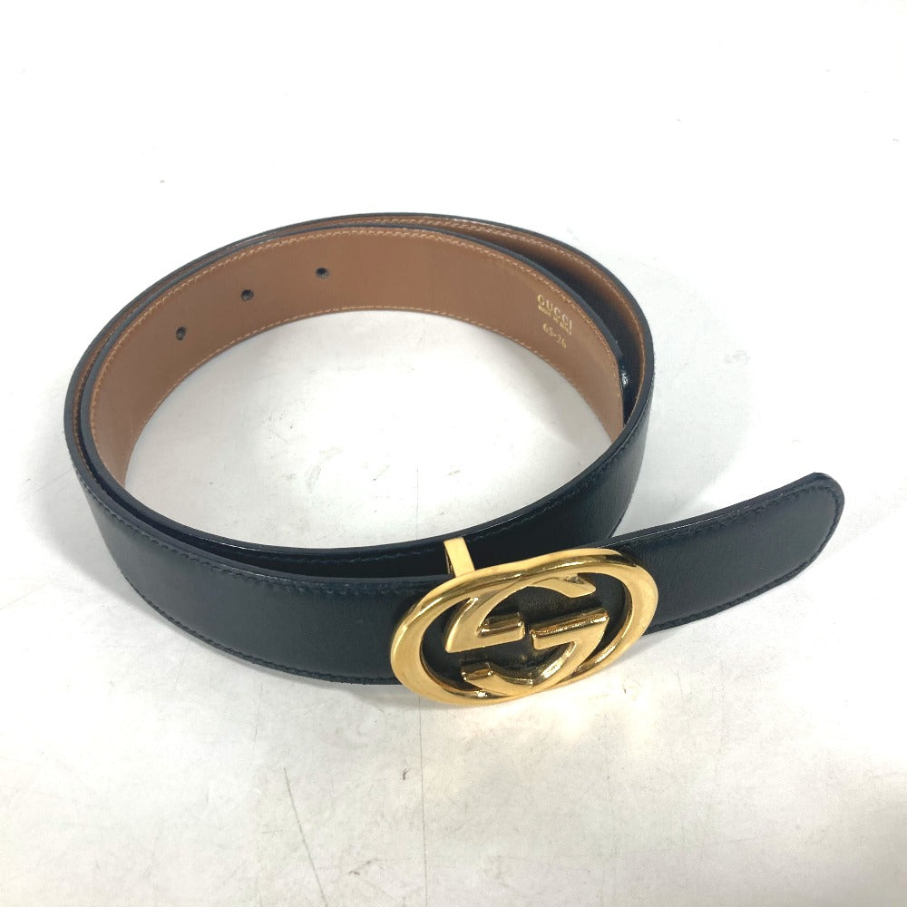 GUCCI belt 036 519 2964 leather black vintage GG logo buckle Women 65 Used Authentic