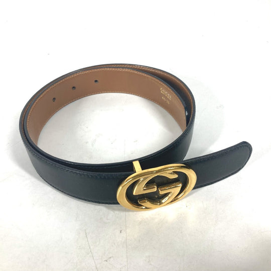 GUCCI belt 036 519 2964 leather black vintage GG logo buckle Women 65 Used Authentic