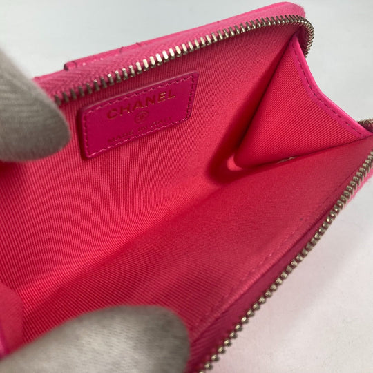 CHANEL Coin case AP3179 Caviar skin pink quilting matelasse CC COCO Mark Fragment Case Women Used Authentic