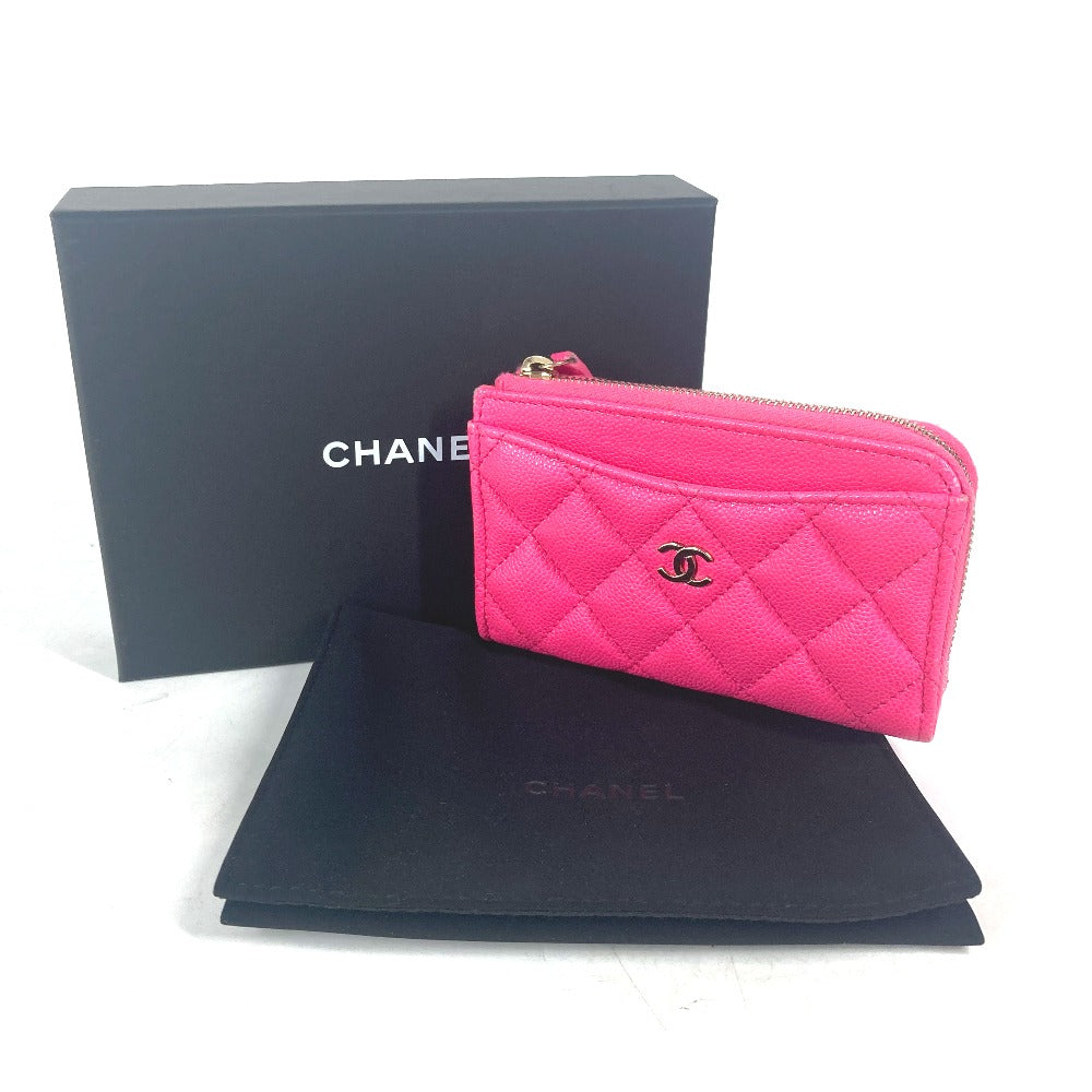 CHANEL Coin case AP3179 Caviar skin pink quilting matelasse CC COCO Mark Fragment Case Women Used Authentic