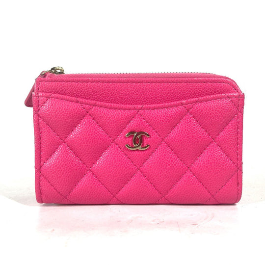 CHANEL Coin case AP3179 Caviar skin pink quilting matelasse CC COCO Mark Fragment Case Women Used Authentic