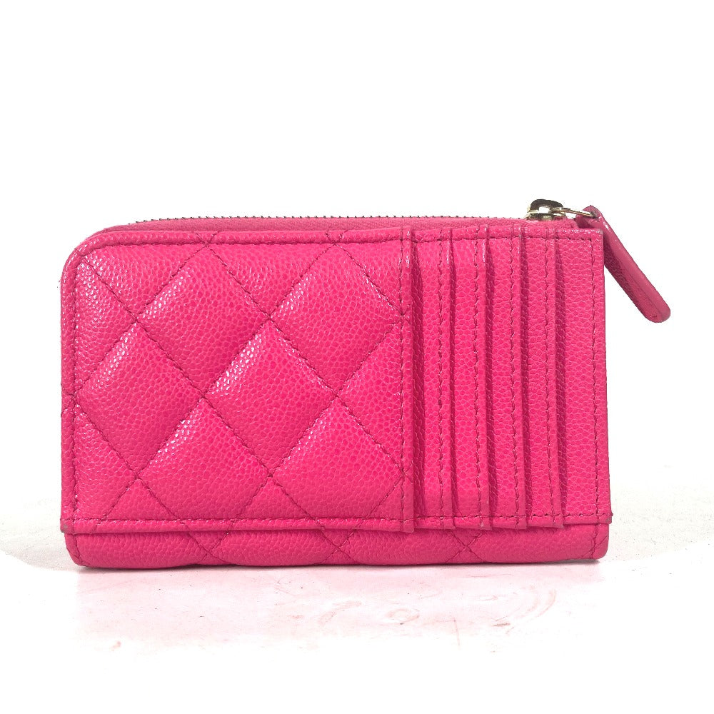 CHANEL Coin case AP3179 Caviar skin pink quilting matelasse CC COCO Mark Fragment Case Women Used Authentic