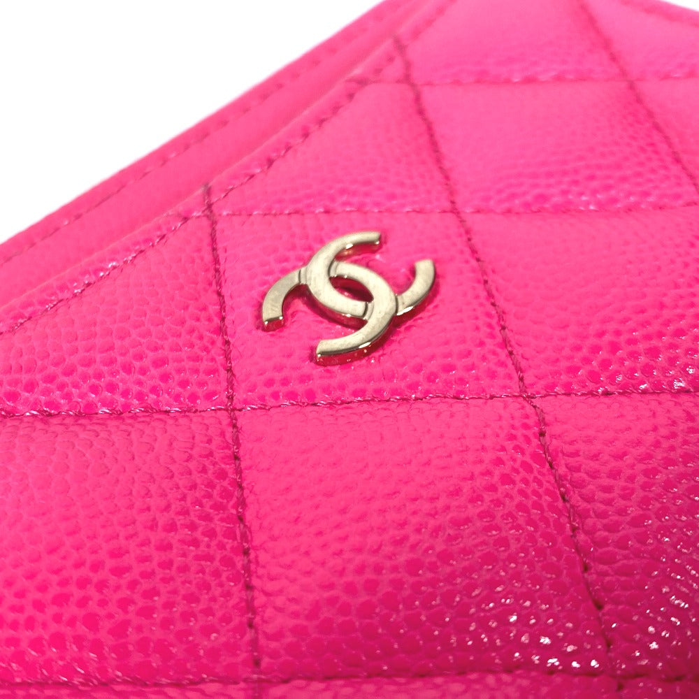 CHANEL Coin case AP3179 Caviar skin pink quilting matelasse CC COCO Mark Fragment Case Women Used Authentic
