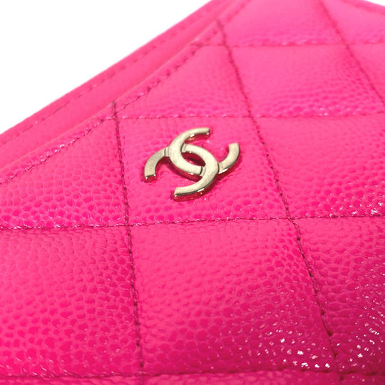 CHANEL Coin case AP3179 Caviar skin pink quilting matelasse CC COCO Mark Fragment Case Women Used Authentic