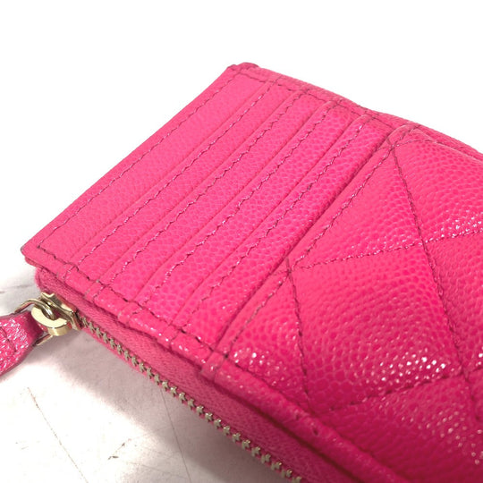 CHANEL Coin case AP3179 Caviar skin pink quilting matelasse CC COCO Mark Fragment Case Women Used Authentic
