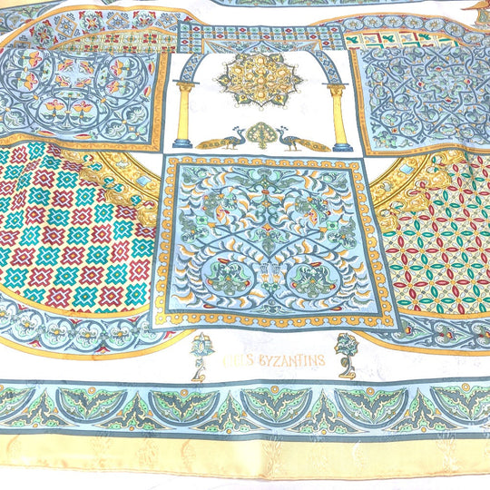HERMES scarf silk yellow Carre90 CIELS BYZANTINS Byzantine sky Women Used Authentic