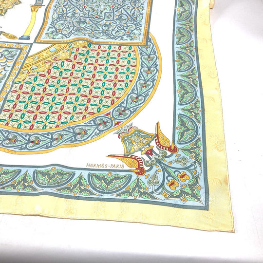 HERMES scarf silk yellow Carre90 CIELS BYZANTINS Byzantine sky Women Used Authentic