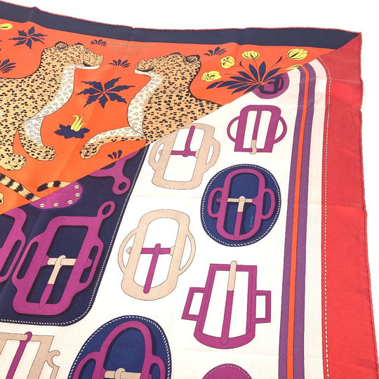 HERMES scarf silk Orange Carre90 LES LEOPARDS MODERNES Women Used Authentic
