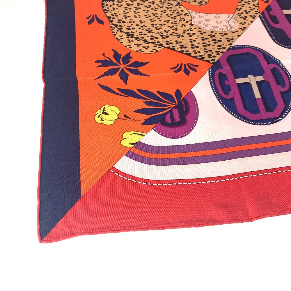 HERMES scarf silk Orange Carre90 LES LEOPARDS MODERNES Women Used Authentic