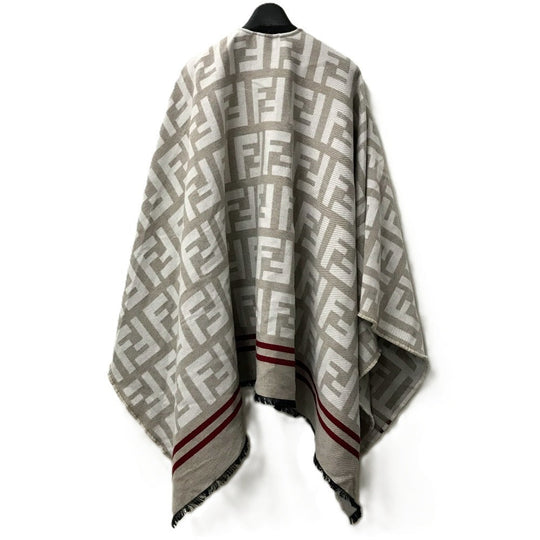 FENDI poncho FXX636 Wool, Silk beige Zucca logo Women Used Authentic