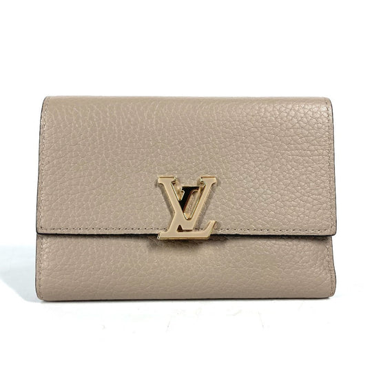 LOUIS VUITTON Trifold wallet M62159 Taurillon Clemence Leather beige Portefeuille Compact Women Used Authentic