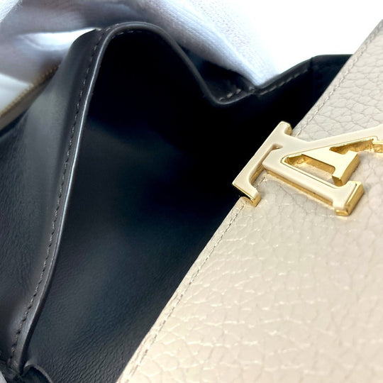 LOUIS VUITTON Trifold wallet M62159 Taurillon Clemence Leather beige Portefeuille Compact Women Used Authentic