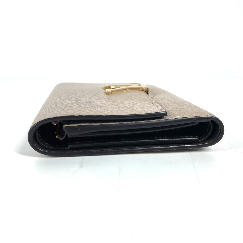 LOUIS VUITTON Trifold wallet M62159 Taurillon Clemence Leather beige Portefeuille Compact Women Used Authentic
