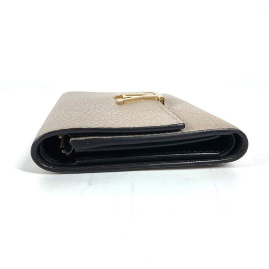 LOUIS VUITTON Trifold wallet M62159 Taurillon Clemence Leather beige Portefeuille Compact Women Used Authentic