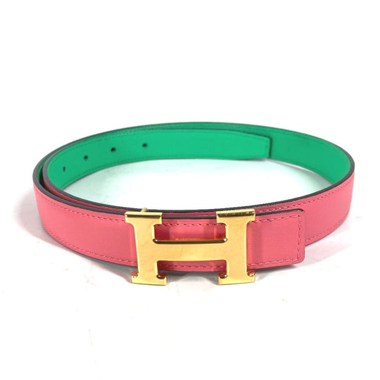 HERMES belt Epsom, Swift Pink x green Constance reversible H belt Women 75 Used Authentic