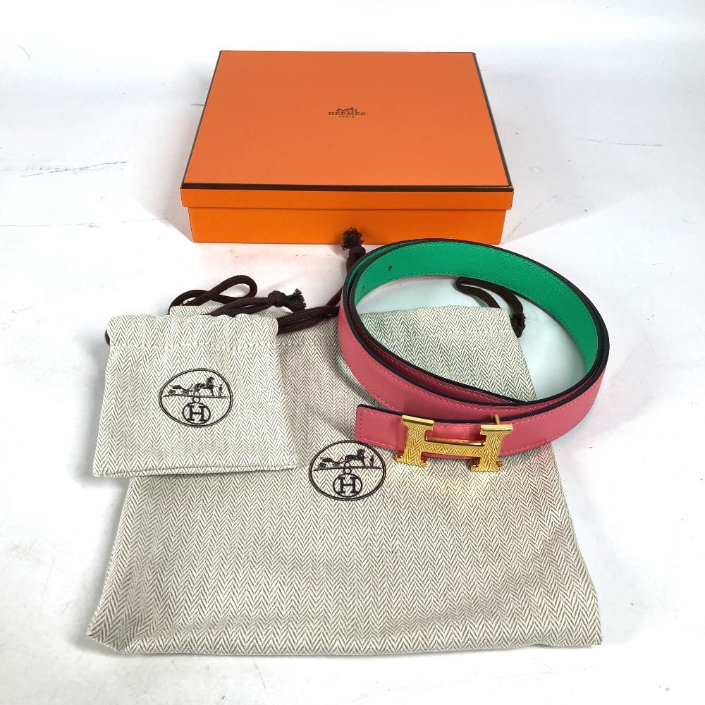 HERMES belt Epsom, Swift Pink x green Constance reversible H belt Women 75 Used Authentic