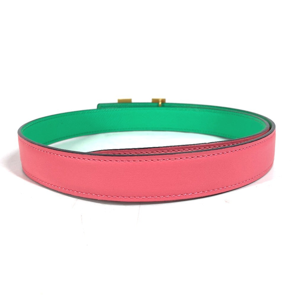 HERMES belt Epsom, Swift Pink x green Constance reversible H belt Women 75 Used Authentic