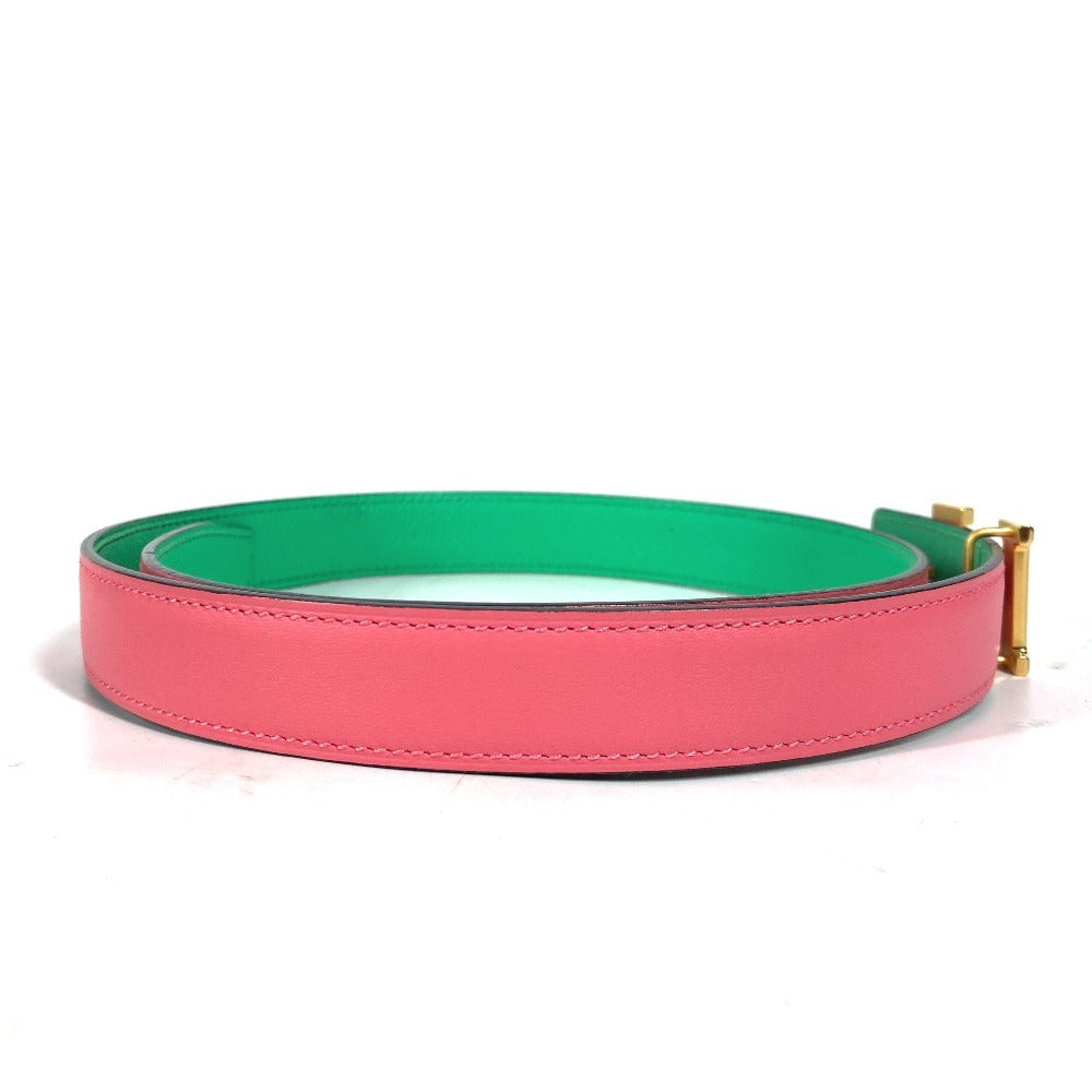 HERMES belt Epsom, Swift Pink x green Constance reversible H belt Women 75 Used Authentic