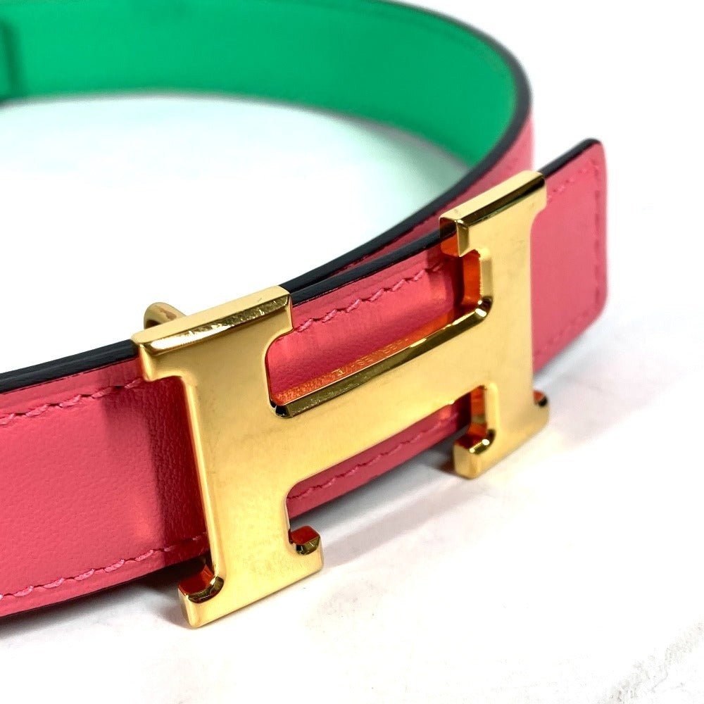 HERMES belt Epsom, Swift Pink x green Constance reversible H belt Women 75 Used Authentic