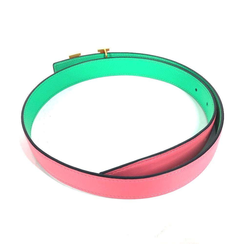 HERMES belt Epsom, Swift Pink x green Constance reversible H belt Women 75 Used Authentic