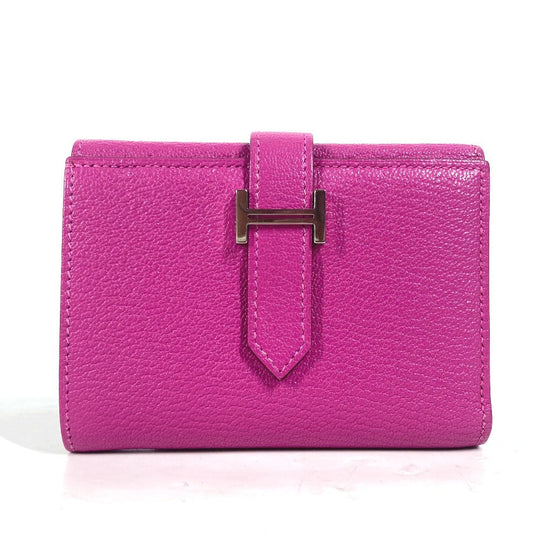 HERMES Trifold wallet Shave Pink type Purple type Bearn Compact Combination Women Used Authentic