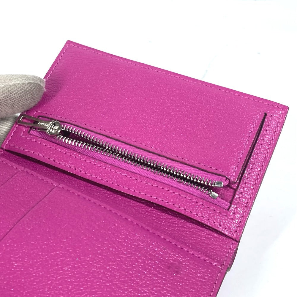 HERMES Trifold wallet Shave Pink type Purple type Bearn Compact Combination Women Used Authentic