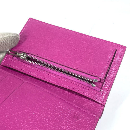 HERMES Trifold wallet Shave Pink type Purple type Bearn Compact Combination Women Used Authentic