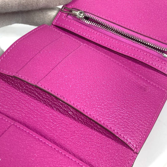 HERMES Trifold wallet Shave Pink type Purple type Bearn Compact Combination Women Used Authentic