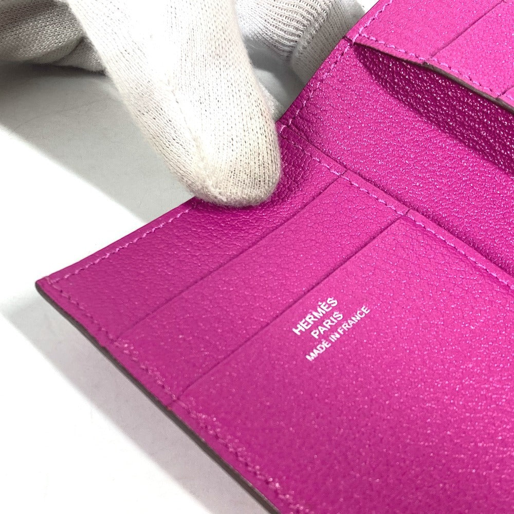 HERMES Trifold wallet Shave Pink type Purple type Bearn Compact Combination Women Used Authentic