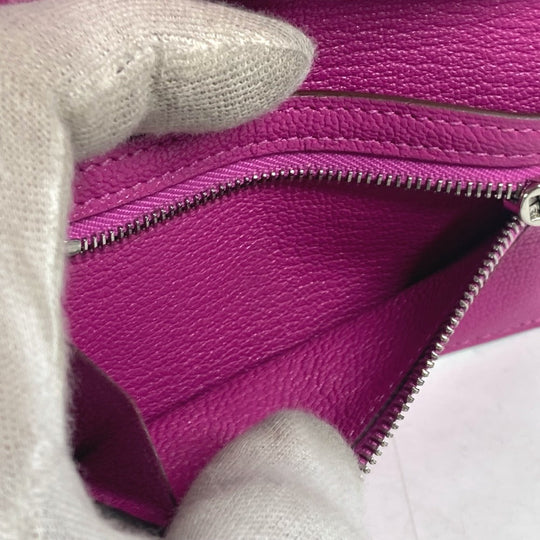 HERMES Trifold wallet Shave Pink type Purple type Bearn Compact Combination Women Used Authentic