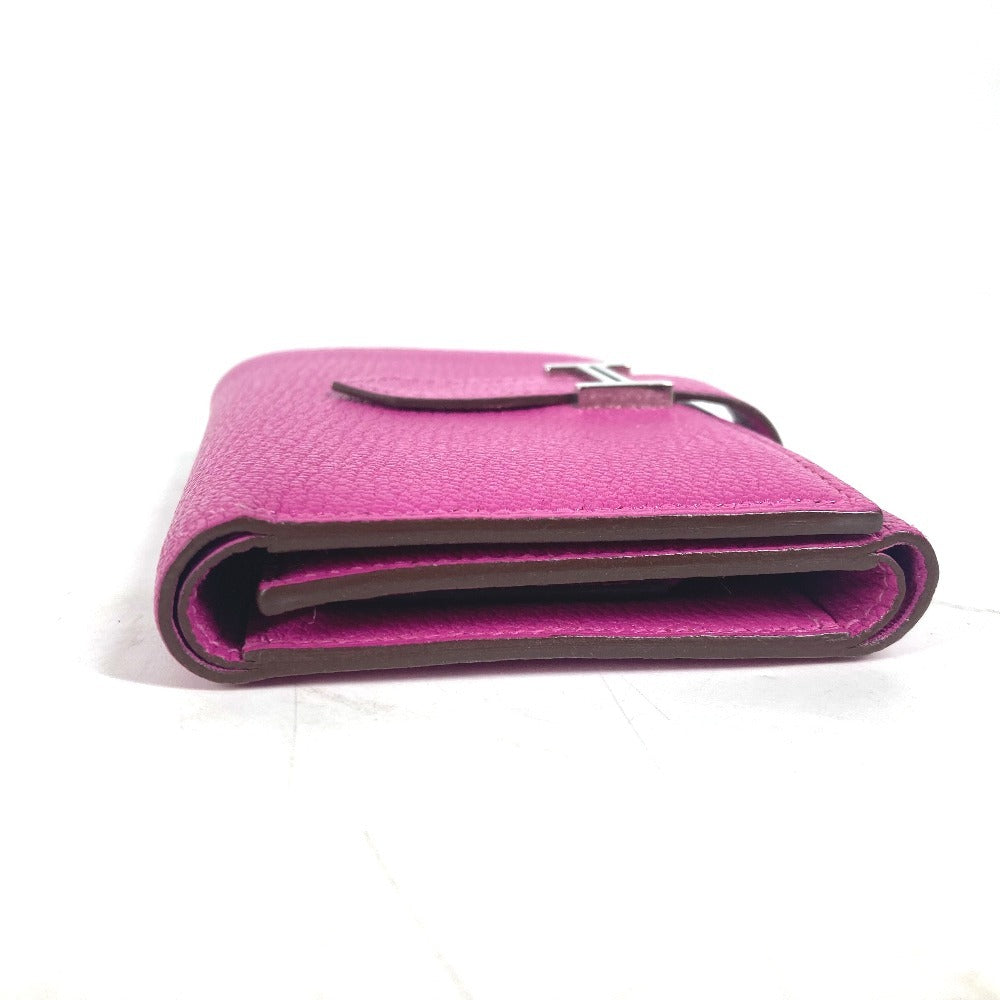 HERMES Trifold wallet Shave Pink type Purple type Bearn Compact Combination Women Used Authentic