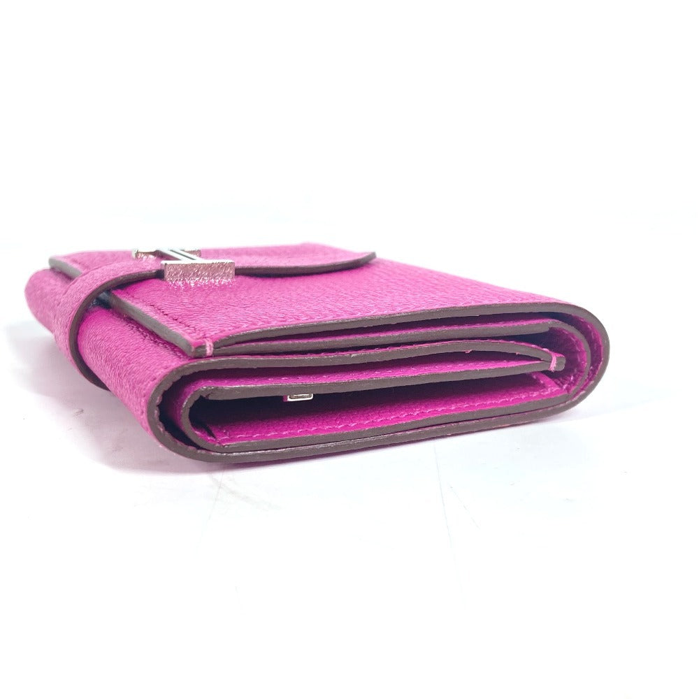 HERMES Trifold wallet Shave Pink type Purple type Bearn Compact Combination Women Used Authentic